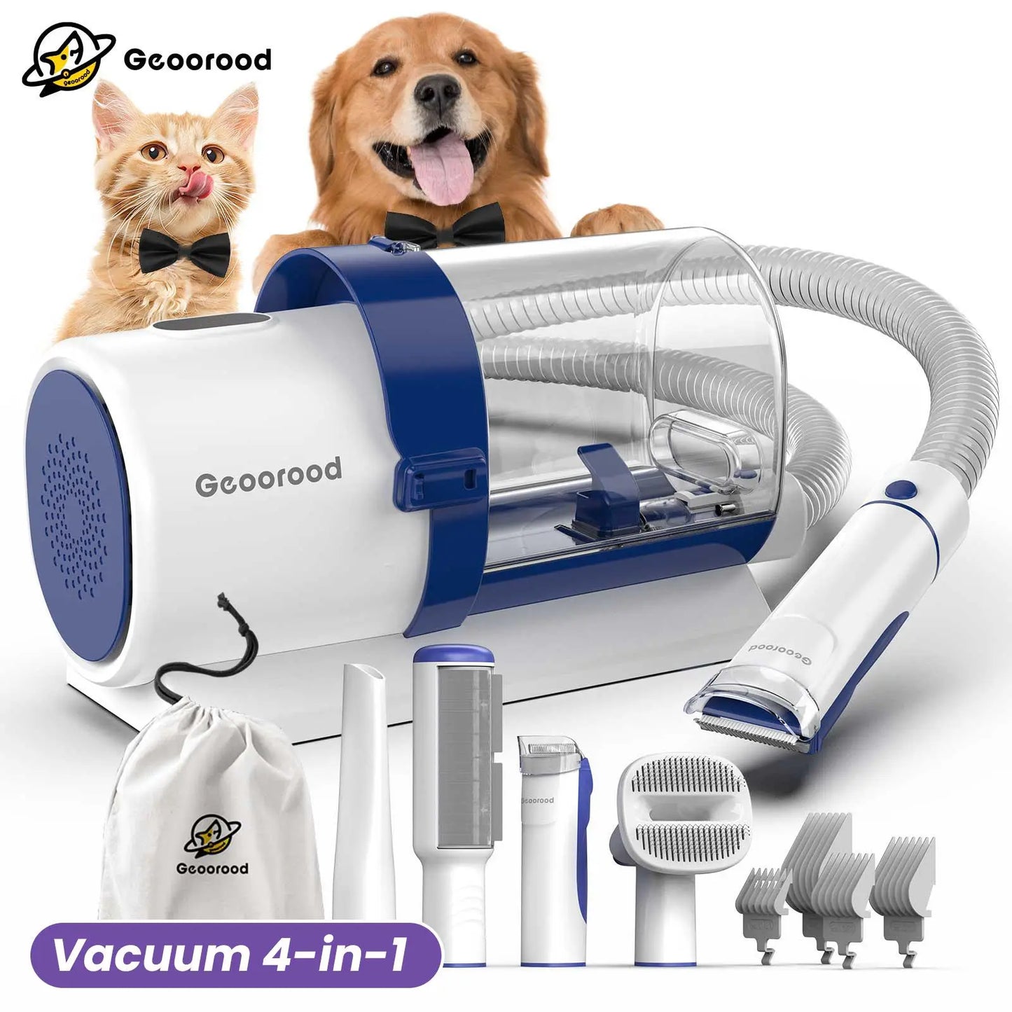 【Geoorood】 Geoorood Dog Grooming All-In-One Kit with Vacuum Brush 2.5L Large Pog, Stainless Steel Blades Lightweight Design 13Kpa Suction Force Portable Cleaning Set #Summervibes #Petlovers