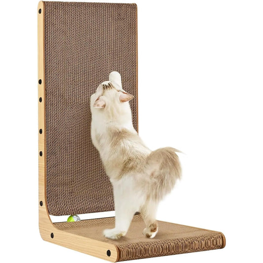 Scratcher L Shape Large, 26.8 Inch Pad for Indoor Cats, Cardboard Scratch Pad with Ball