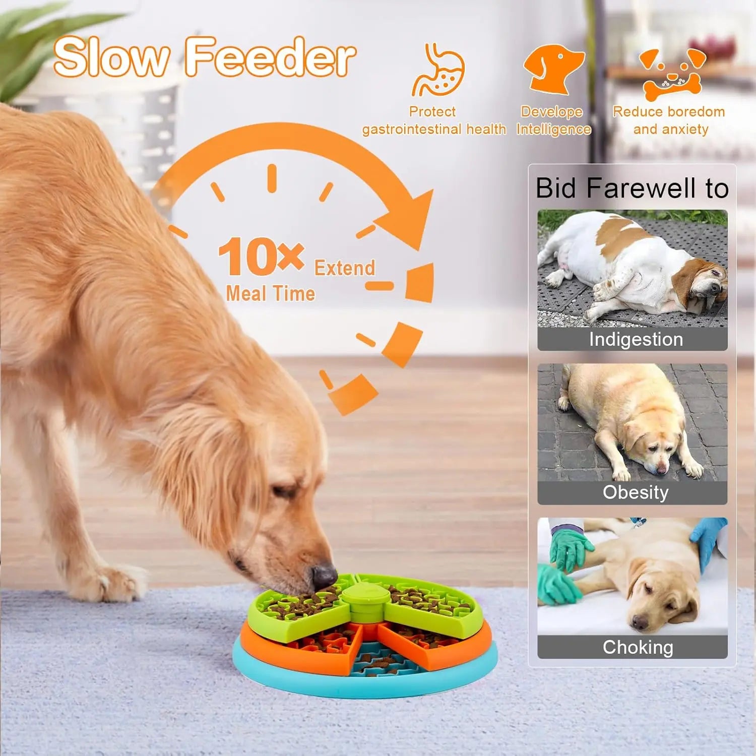 Slow Feeder Dog Bowl 3 Levels, Reduces Boredom and Anxiety, Non-Slip Interactive Puzzle Feeder, Suitable for Small/Medium/Larger Dogs