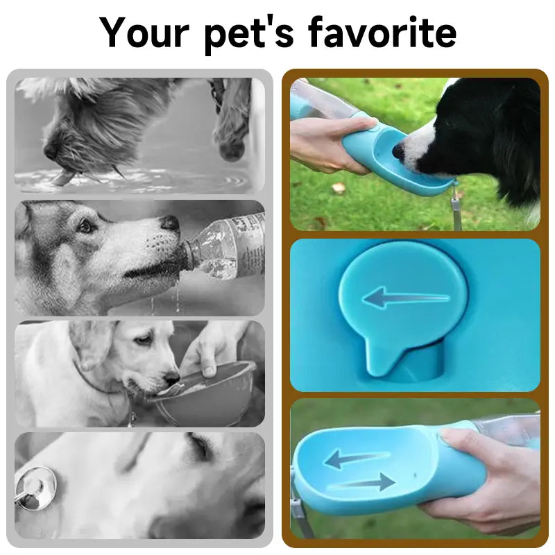 Portable Water Bottle for Dogs, 3 in 1 Pet Travel Bowl Dispenser with Food Treat Container & Poop Bag Holder, Summer Outdoor Walking Hiking Accessories for Large Dog on the Go - Blue, 20Oz