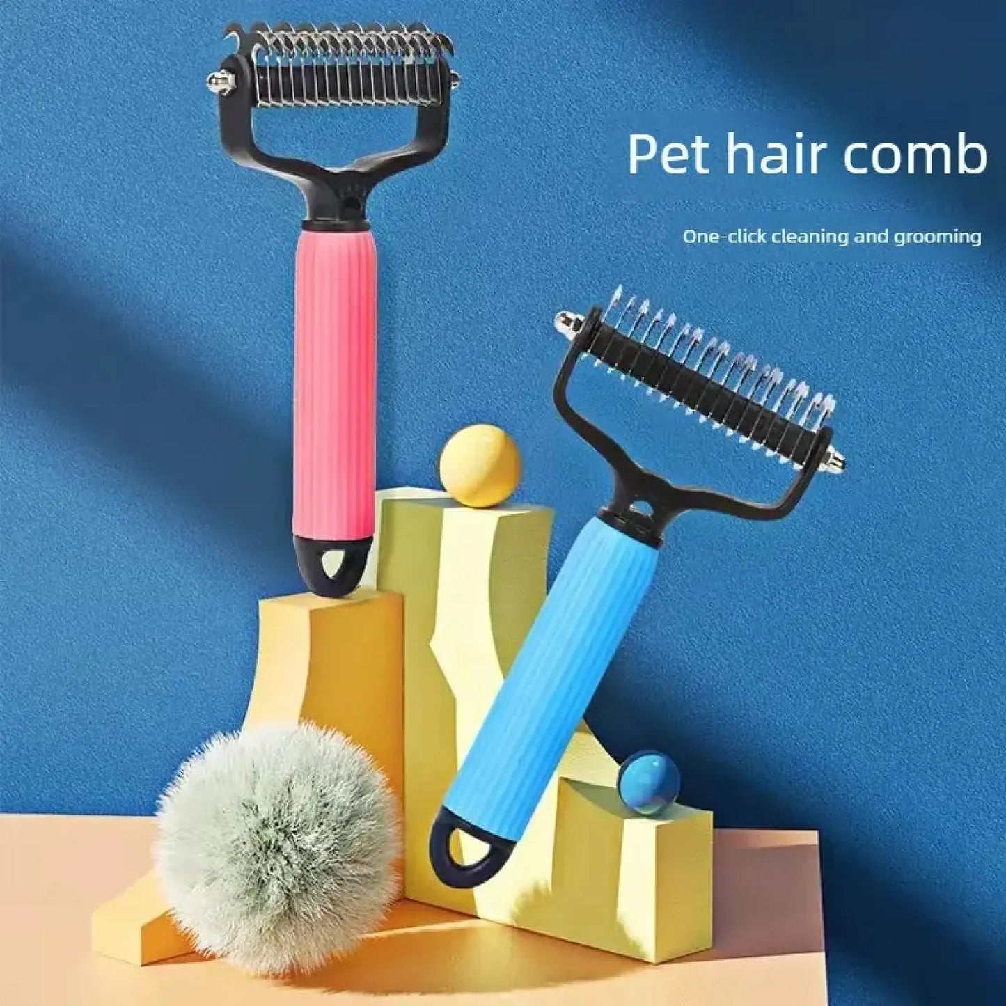 Professional Pet Grooming Tool - Universal Detangling Comb for Dogs, Stainless Steel Double-Sided Design for Effective Shedding and Matted Hair Removal, Essential Daily Coat Maintenance Supplies.