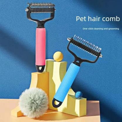 Professional Pet Grooming Tool - Universal Detangling Comb for Dogs, Stainless Steel Double-Sided Design for Effective Shedding and Matted Hair Removal, Essential Daily Coat Maintenance Supplies.