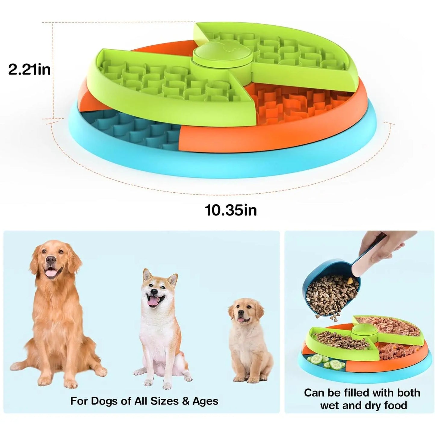 Slow Feeder Dog Bowl 3 Levels, Reduces Boredom and Anxiety, Non-Slip Interactive Puzzle Feeder, Suitable for Small/Medium/Larger Dogs