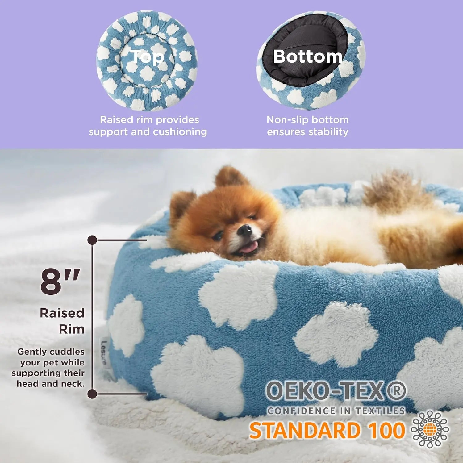 Lesure Soft Donut Bed - Cozy Fluffy Calming Bed for Small/Medium/Large Dogs & Cats, Soft Plush round Pet Bed for Comfort, Washable, Anti-Slip Bottom, Camas Para Perros, Pet Supplies Bedding