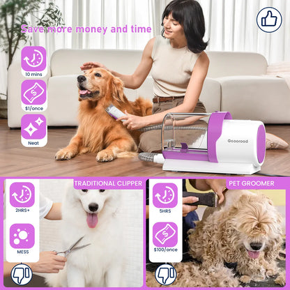 【Geoorood】 Geoorood Dog Grooming All-In-One Kit with Vacuum Brush 2.5L Large Pog, Stainless Steel Blades Lightweight Design 13Kpa Suction Force Portable Cleaning Set #Summervibes #Petlovers