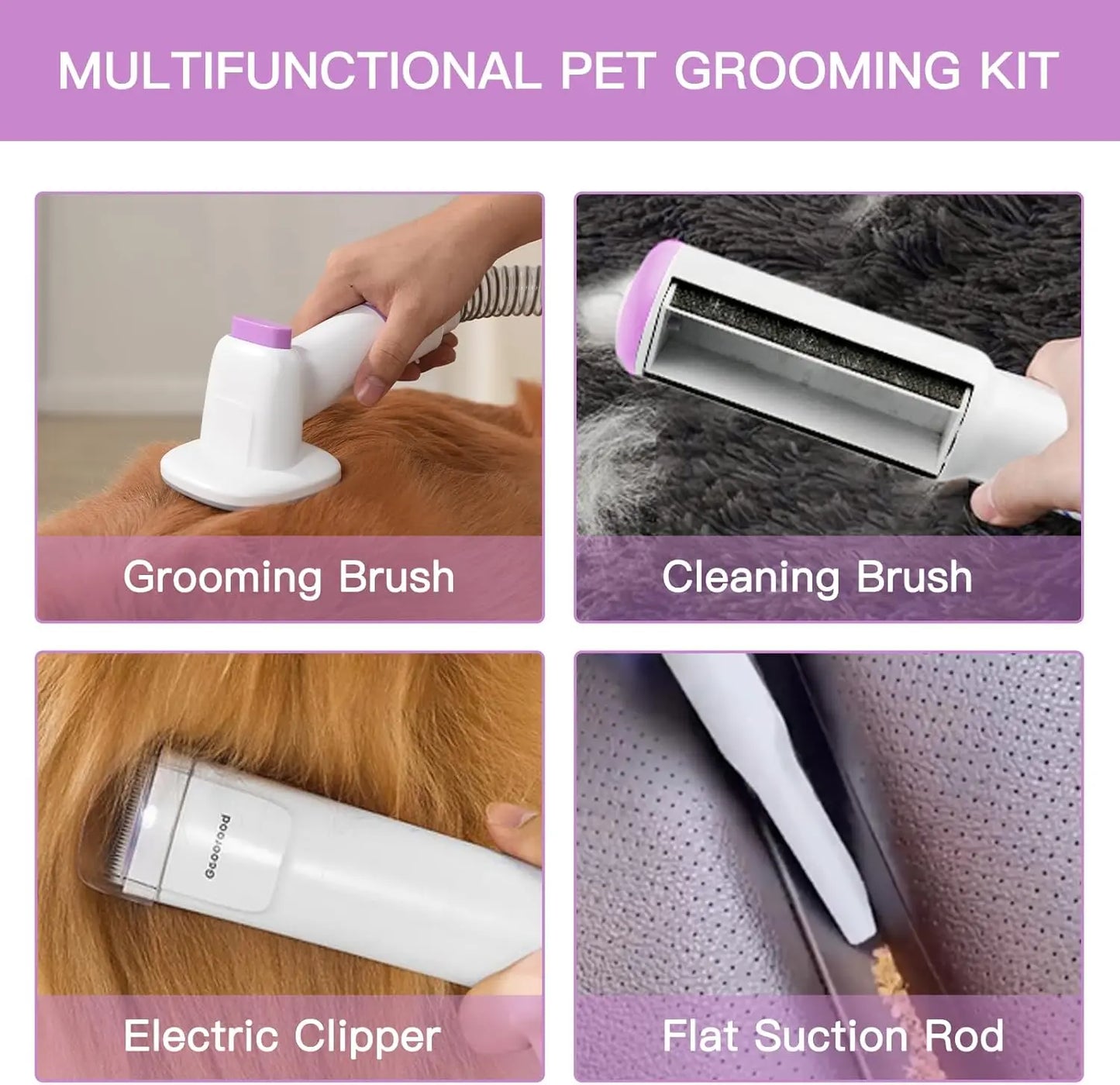 【Geoorood】 Geoorood Dog Grooming All-In-One Kit with Vacuum Brush 2.5L Large Pog, Stainless Steel Blades Lightweight Design 13Kpa Suction Force Portable Cleaning Set #Summervibes #Petlovers