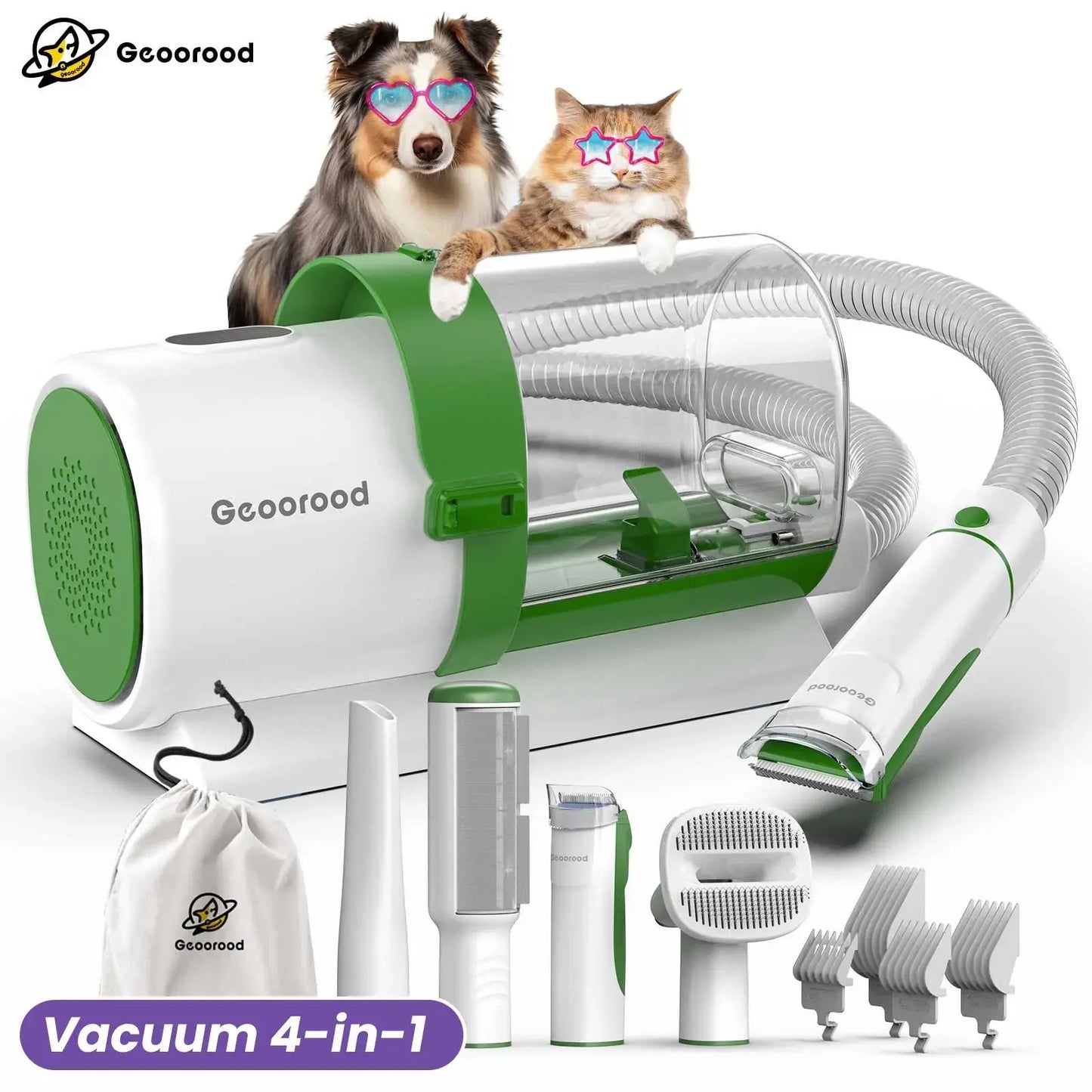 【Geoorood】 Geoorood Dog Grooming All-In-One Kit with Vacuum Brush 2.5L Large Pog, Stainless Steel Blades Lightweight Design 13Kpa Suction Force Portable Cleaning Set #Summervibes #Petlovers